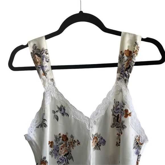 LINEA D’ORO Sleeveless Floral Print Nightgown Nightdress Ivory L - Picture 7 of 8